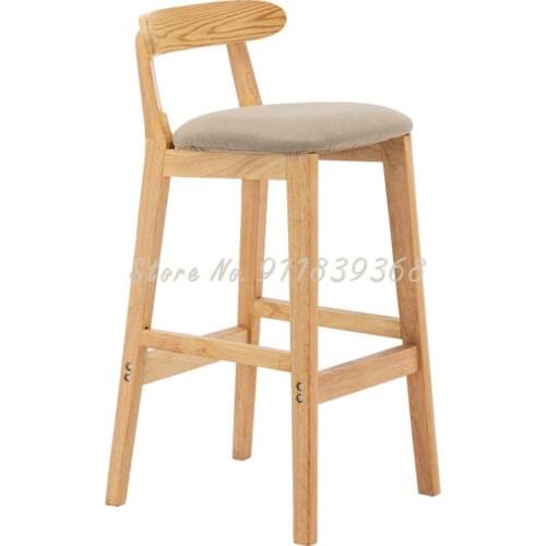 Bar Chair Solid Wood High Stool Modern Simple Bar Stool Bar Chair Home Back Milk Tea Shop Front Desk Bar Stool