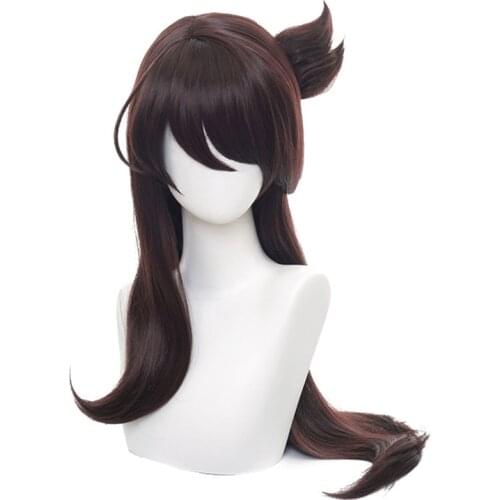 Beidou Dark Brown Long Wig Cosplay Costume Game Genshin Impact Bei Dou Women Carnival Party Wigs Synthetic Hair
