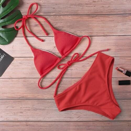 Push up Bikinis 2019 Sexy Swimwear Women Female Solid Thong Bikini set Biquini Bathing Suit Beachwear Women Swimsuit