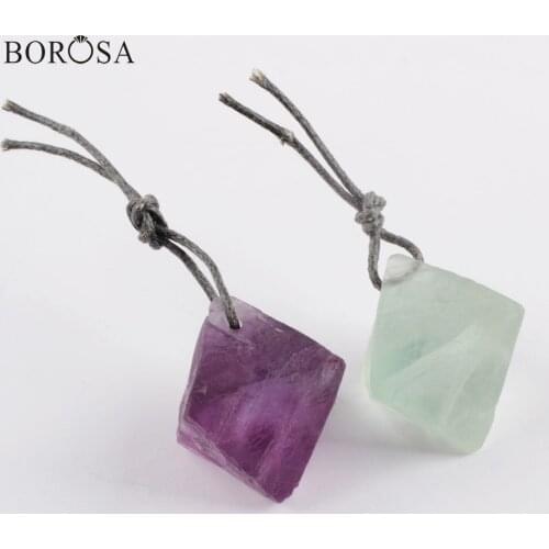 BOROSA Geometric Natural Amethysts Stones Pendant for Choker Necklace Faceted Fluorite Crystal Pendant Beads Jewelry WX1566