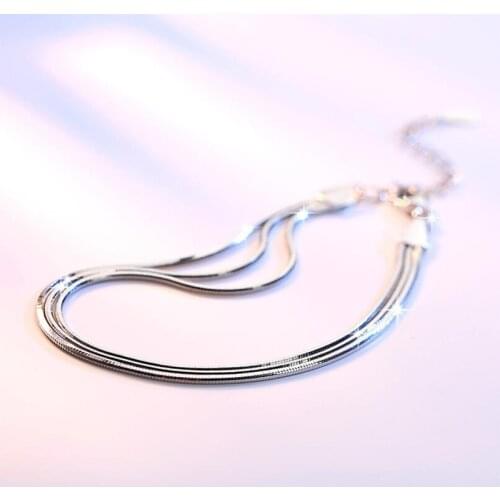 Fashion Statement Two Colors Silver color Three Rows Snake Chain Bracelet For Women Girl Newest Fashion Jewelry