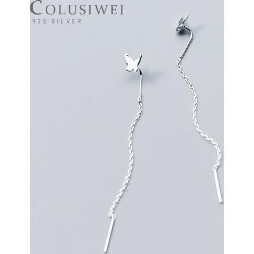 Colusiwei Genuine 925 Sterling Silver Earrings Long Chain Tassel Cute Butterfly Dangle Earrings for Women Korean Style Jewelry