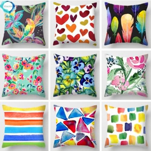 Tropical Plants Polyester Decorative Cushion Cover Flowers Rainbow Parrot Bird Feather Sofa Throw Pillow Cover Pillow Case