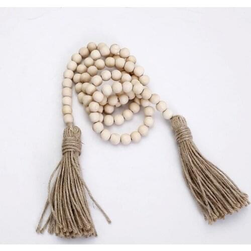 Wood Hemp Rope Tassel Wooden Bead Hanging Ornament DIY Jewelry Accessories Wooden Bead Tassel String Home Decoration Pendant