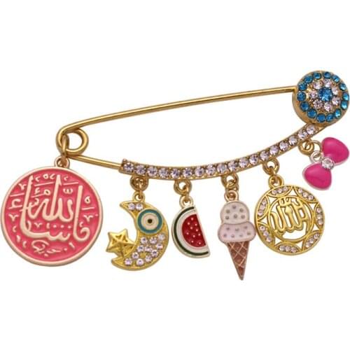 Islam Mashallah in arabic Turkish evil eye Allah Persian Crescent Moon Star Amulet brooch baby pin