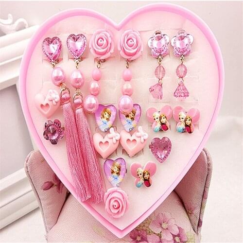 Children without ear hole baby long ear clip Girl Gift Princess suit Fake Earring Ring Gift Box
