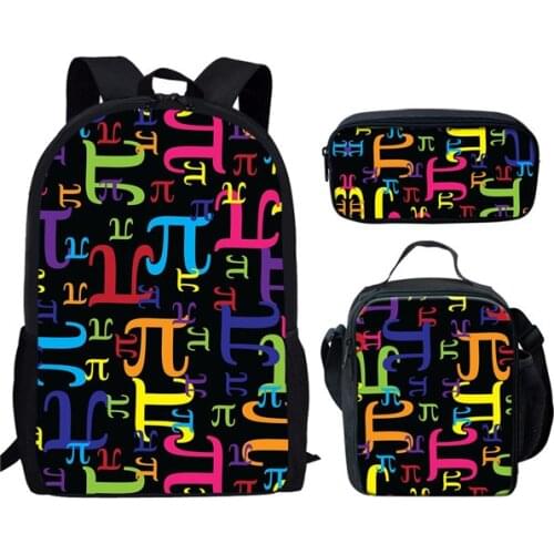 Kids School Bags Set Colorful Symbol Sketch Math Pi Print Backpack for Girls Boys Student Bag Children Schoolbag