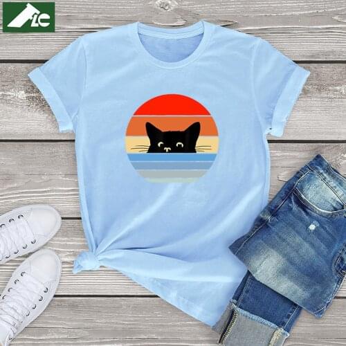 Funny Black Cat t shirt women clothing summer Cute Cats Print Female shirts Womens Gifts blouses unisex Mens Short Sleeve tops