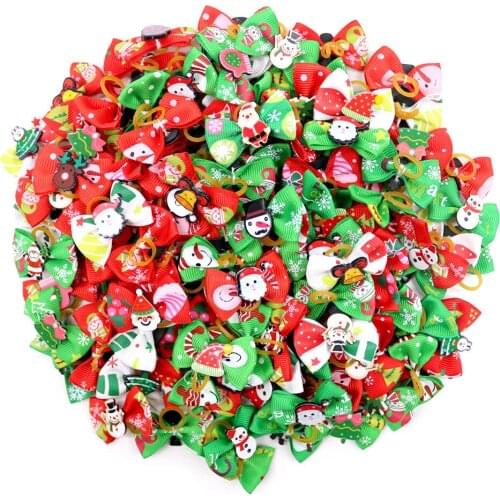 KA0017 Pet Puppy Small Dog Hair Flower Bows Pet Hair Accessories Christmas Dog Bowknot Elastic Band Decoration Poodle