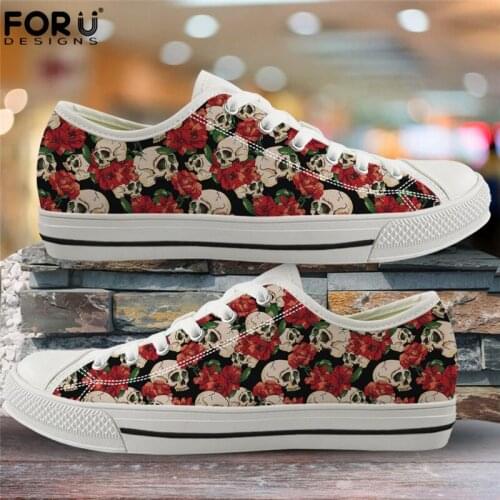 FORUDESIGNS Classic Low Top Shoes Punk Style Skull Rose Pattern Breathable Autumn Vulcanized Shoes Women Footwear Zapatos Female