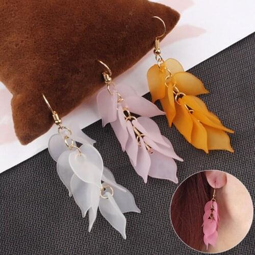 Korean Pink Flower Dangle Drop Earring BigFloral Statement Holiday Charm Jewelry Cute Romantic Earrings for Women Wholesale