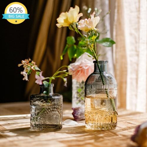 Small Transparent Glass Tabletop Simple Vase European Style Creative Striped Flower Vase Vintage Wazony Room Decoration AH50VS