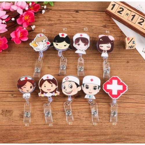 Cute Retractable Badge Reel Cartoon Nurse Student Exhibition ID Name Card Badge Holder Office Supplies SN878