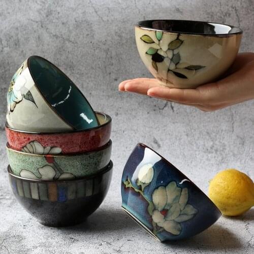 NEWYEARNEW Salad Rice Bowls Ceramic Japanese Classical Handpainted Kitchen Tableware Household Restaurant Soup Bowl Noodle