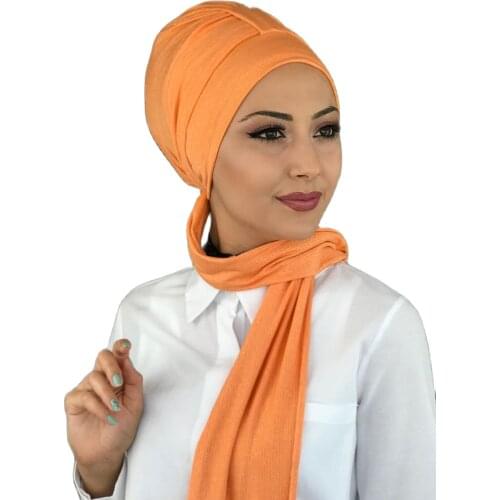 New Fashion 2021 Hijab Turban Lady Hat Seasonal Scarf Hijab Foulard Single Size Melon In Color Horsehair Bone