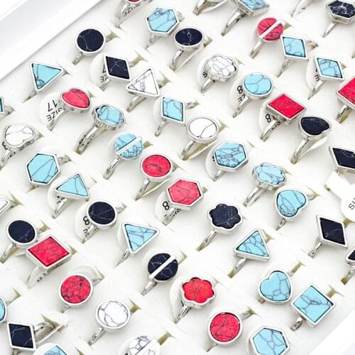 20 Pcs/Lot New Geometric Shape Mix Natural Stone Rings Womens Ring Fashion Jewelry Bague
