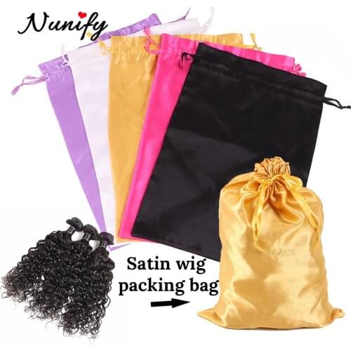 Nunify 5Pcs/Lot Blank Satin Silk Hair Packaging Bags For Bundles Wigs Gift Hair Extentions Storage 25*35Cm Silk Wig Bags
