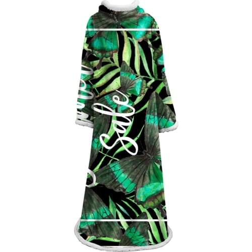 Flowers Sherpa Throw Sleeve Blanket Leaves Red Green White Bedspread Tropical Plants Velvet Plush Bed Blanket