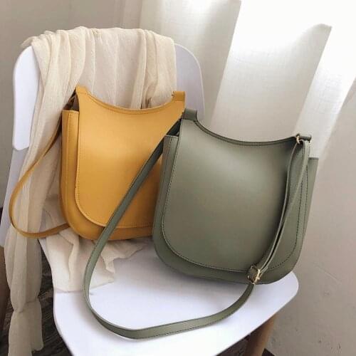 Solid Color Shoulder Messenger Handbags Casual PU Leather Women Large Capacity Flap Crossbody Bags