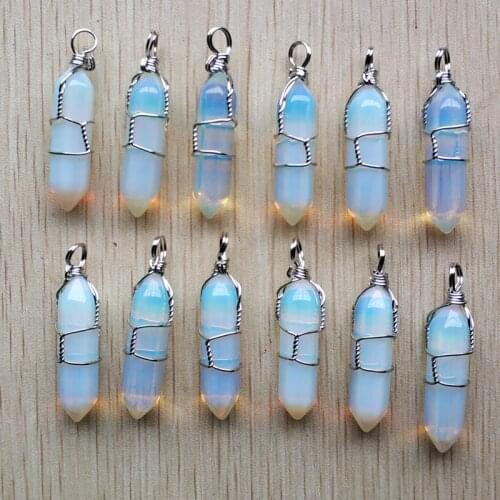 Wholesale 12pcs/lot fashion opal stone pillar shape point Chakra charms pendants 8x32mm for jewelry making free shipping