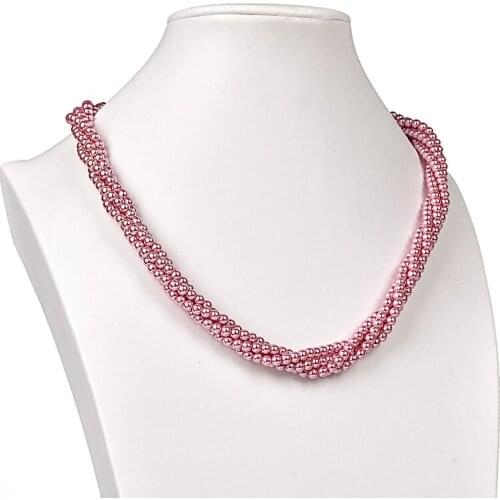 Wholesale 4mm Light red surround style Imitation Pearls Necklace 20inch Bracelet 7.5inch and curtain Earrings For Female H165