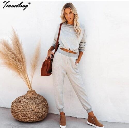 Autumn Women Conjunto Deportivo Mujer Crop Tops Two Piece Pants Set Pullovers Female Tracksuit Casual Outfits Jogging Femme 2020
