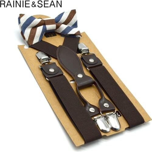 RAINIE SEAN British Style Boys Suspenders with Bow Tie Orange Yellow Kids Suspenders Solid Wedding Braces for Children 65cm*2.5