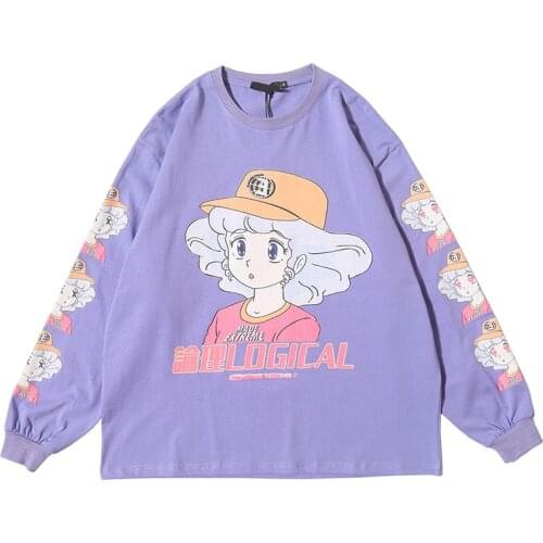 Harajuku Shirt Sweatshirt Cartoon Comics Print Pullover Cozy Hip Hop College Style Streetwear Couple T Shirt for Women Korean