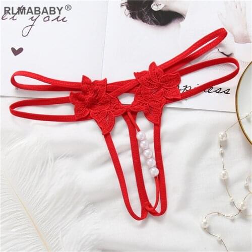 Sexy Hollow Out Hot Women Lingerie G-String Double Strap Pearl Massage Underwear Thong Solid Color Low Waist Temptation Panties