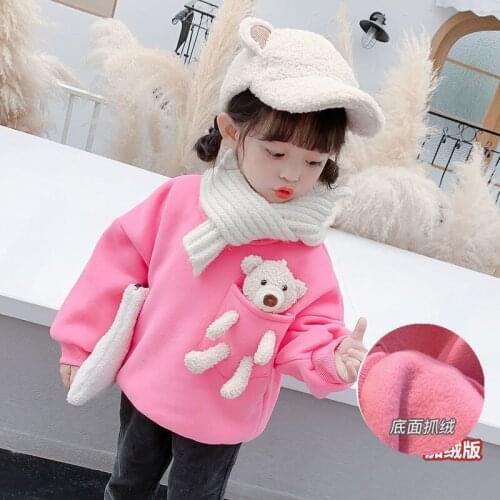 Boys' Girls' Hoodies Sweatshirts Babys Kids Outwear 2021 Elegant Plus Velvet Thicken Winter Autumn Top Cotton Childrens Clothi