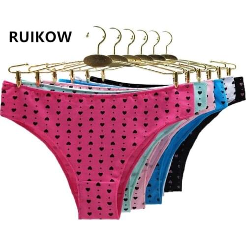 RUIKOW Multipack Cotton Thongs for Women Underwear Hipster Briefs Sexy Lingeries Printed Panties Beauty Girls Bikinis Underpants