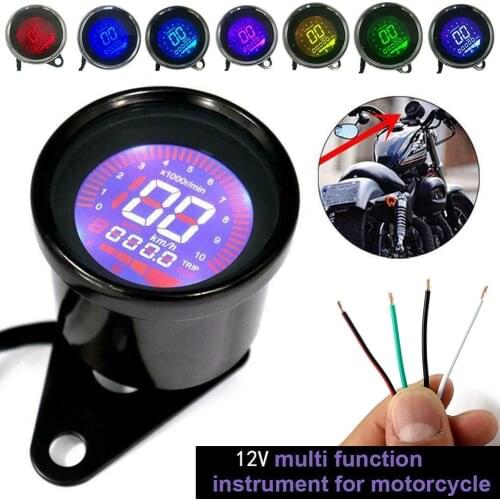 Universal 1pc Motorcycle Digital Speedometer Retro LCD Odometer Cafe Racer Tachometer Indicator 7 Backlight Color Scooter ATV