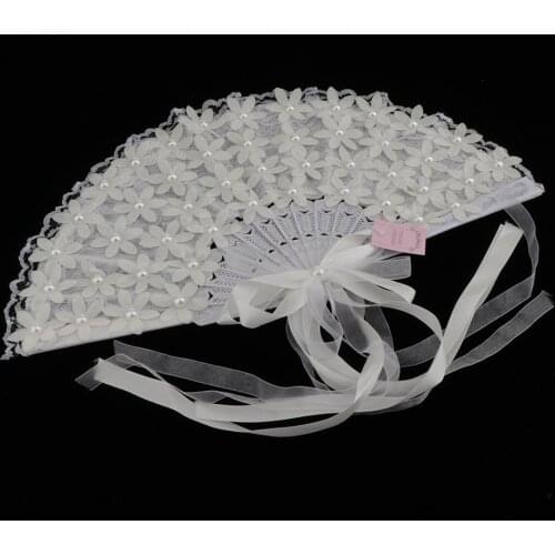 Folding Fan White Lace Fan - Handheld Folded Fan Bridal Dancing Props Church Wedding Gift Party Favors Home Office DIY Decor