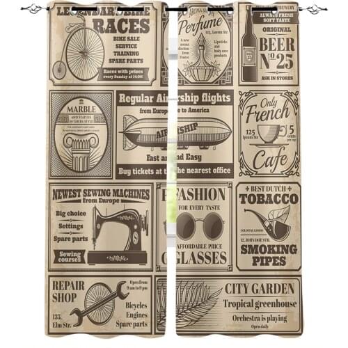 Vintage Newspaper Modern Curtains for Living Room Bedroom Kitchen Curtains Drapes Window Treatments
