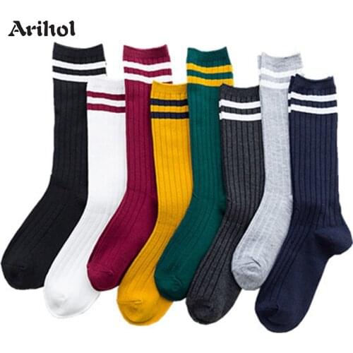 Knee High Socks Cotton Long Sock for Women Girls Leg Autumn Winter Warmers Knit Knitted Crochet Socks