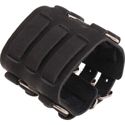 Handmade Quality 3 Rows Buckle Wide Bracelets Punk Genuine Leather 26cm Flexible Size Bangles Boyfriend Cuff Wristband Jewelry