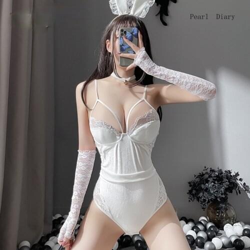 Pearl Diary Sexy Bunny Lingerie Cosplay Costumes Velvet Bodysuit Lace Floral Sexy Nightwear Womens Anime Style Rabbit Uniform