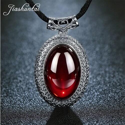 JIASHUNTAI Retro 100% 925 Silver Sterling Big Pendant Necklace Chalcedony Garne Gemstone With Silver Jewelry For Women