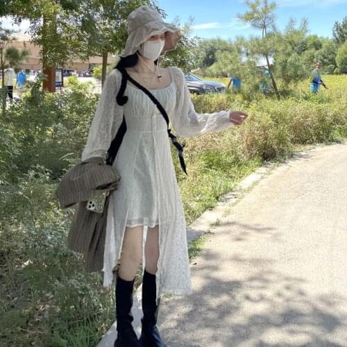 2021 New Cloud And Mist Flowing Sand Wonderland Jacquard Irregular Elegant Lace Up Waist Long Dress Autumn Style