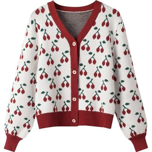 Winter Women’s Cardigans Sweaters Single Breasted Floral Female Knit Sweater Contrast Ribbed Sweater Coat Knitted Mujer25853