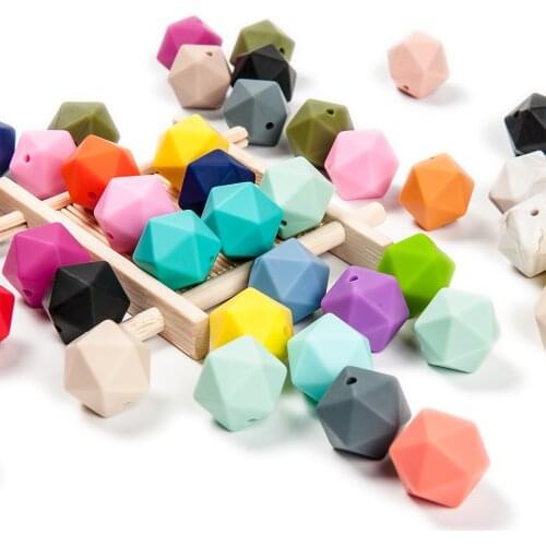 Cute-idea 14mm 20pc Silicone Beads Polygon sensory Teething Nursing Pacifier,Handmade Icosahed Baby products food grade BPA Free