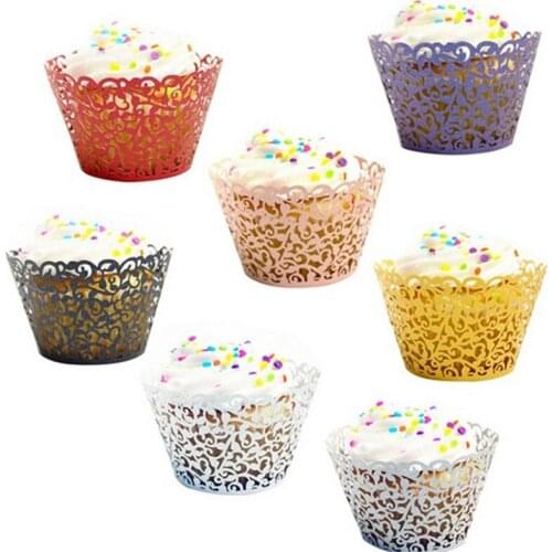 50pcs/ Bag Multicolor Cake Little Vine Lace Laser Cupcake Wrapper Liner Baking Cup Wedding Birthday Tea Party Table Decoration