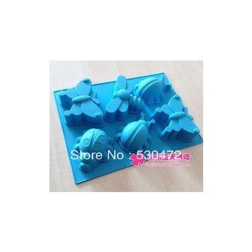 6 hole Insect shape silicone Cake Mold Pudding Jelly Chocolate Mould Ice cube tray 165g hole:10.6*8*4