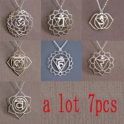 7pcs 7th Chakra stainless stee Crown Sahasrara necklace. Buddhist jewelry Yoga necklace pendant