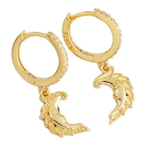 925 Sterling Silver Earring Fashion Zircon Moon Daisy Short Pendant Letter Number Drop Earring Personality Woman Girl Ear Jewel