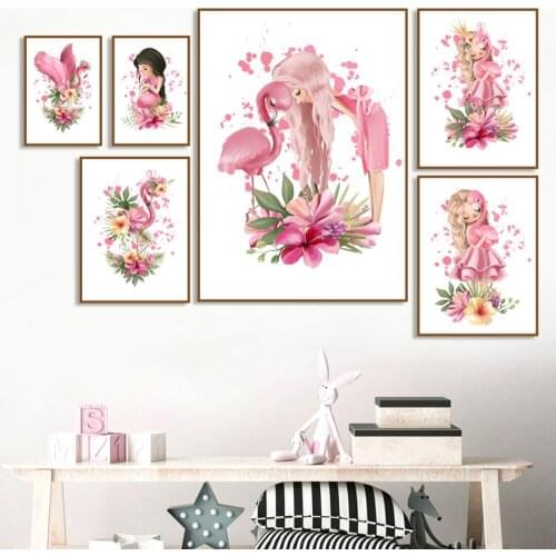 5D DIY Embroidery Pink Flower Flamingo Girl Diamond Painting Mosaic Cross Stitch Kits Baby Kids Gift Room Home Decoration