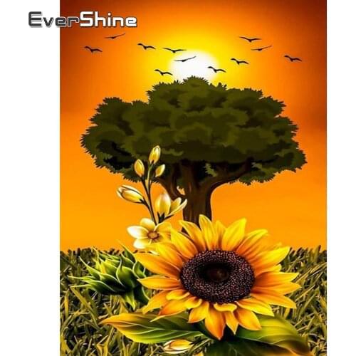 EverShine Diamond Embroidery Tree Cross Stitch Diamond Mosaic Art Painting Landscape Rhinestones Handmade Hobby Sunflowers