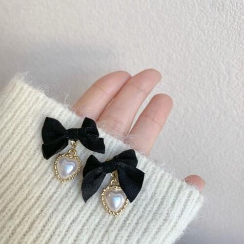 Velvet Bow Love Heart Simulated Pearl Dangle Drop Earrings Clip Earring No Piercing Wedding For Women Girls Party Jewelry Gifts