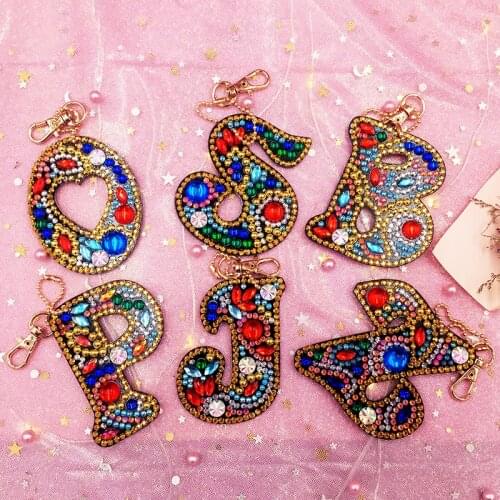 Keychain Diamond Painting Letter DIY Diamond Keyring Keychains Cross Stitch Embroidery Women Bag Key Chain Decoration