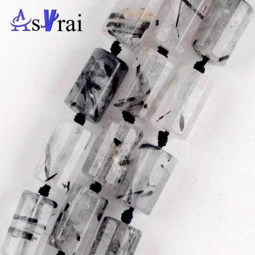 Natural Stone Black Rutilated Quartz Faceted Column Shape Beads For Jewelry Making Spacer Loose Beads 15*10mm Diy Bracelets 15"